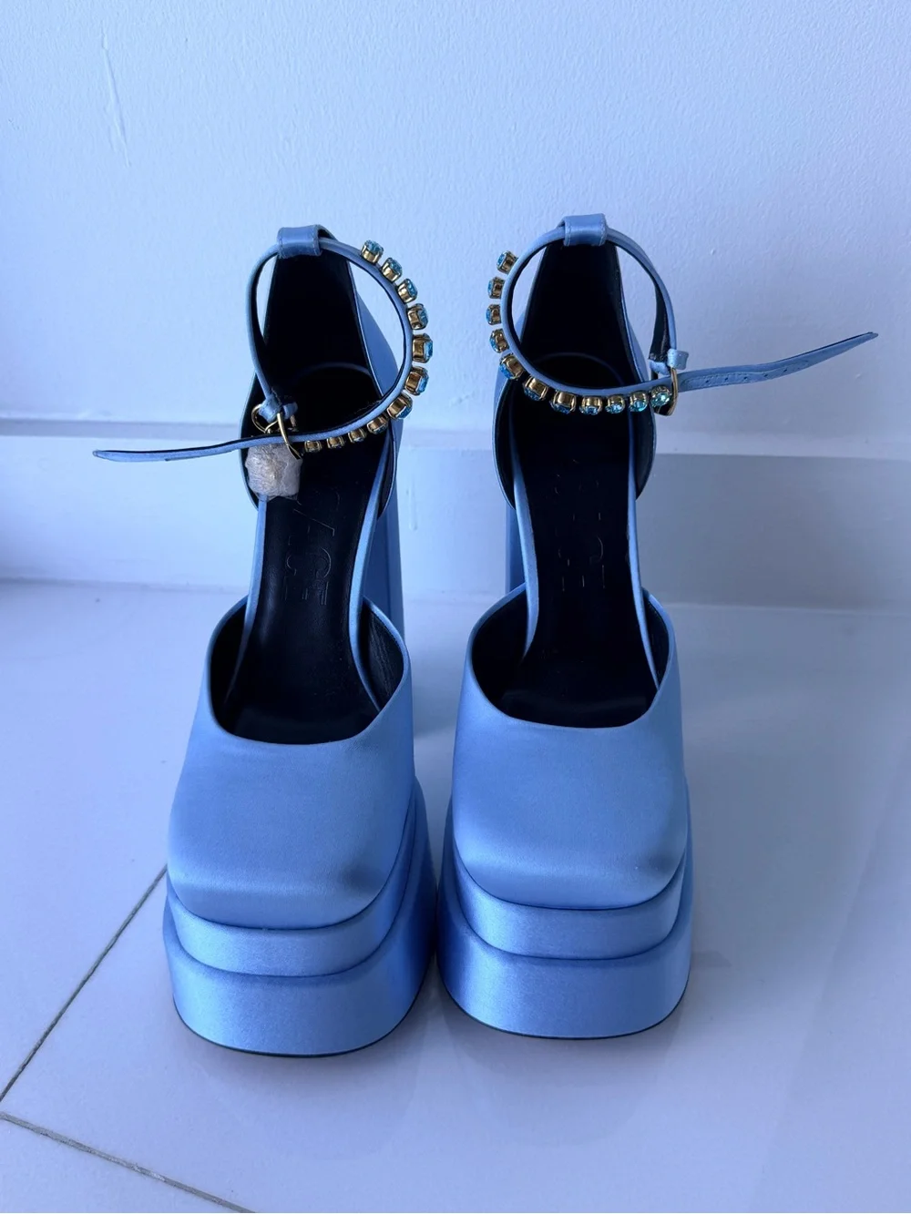 Versace Collection Blue Satin Platform Mary Jane Pump